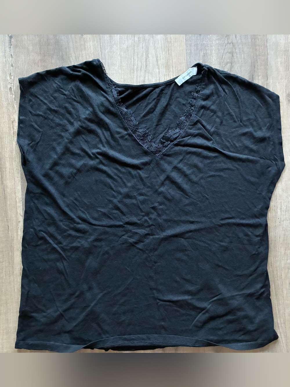 Promod Black V-Neck Lace-Trim Sleep Top